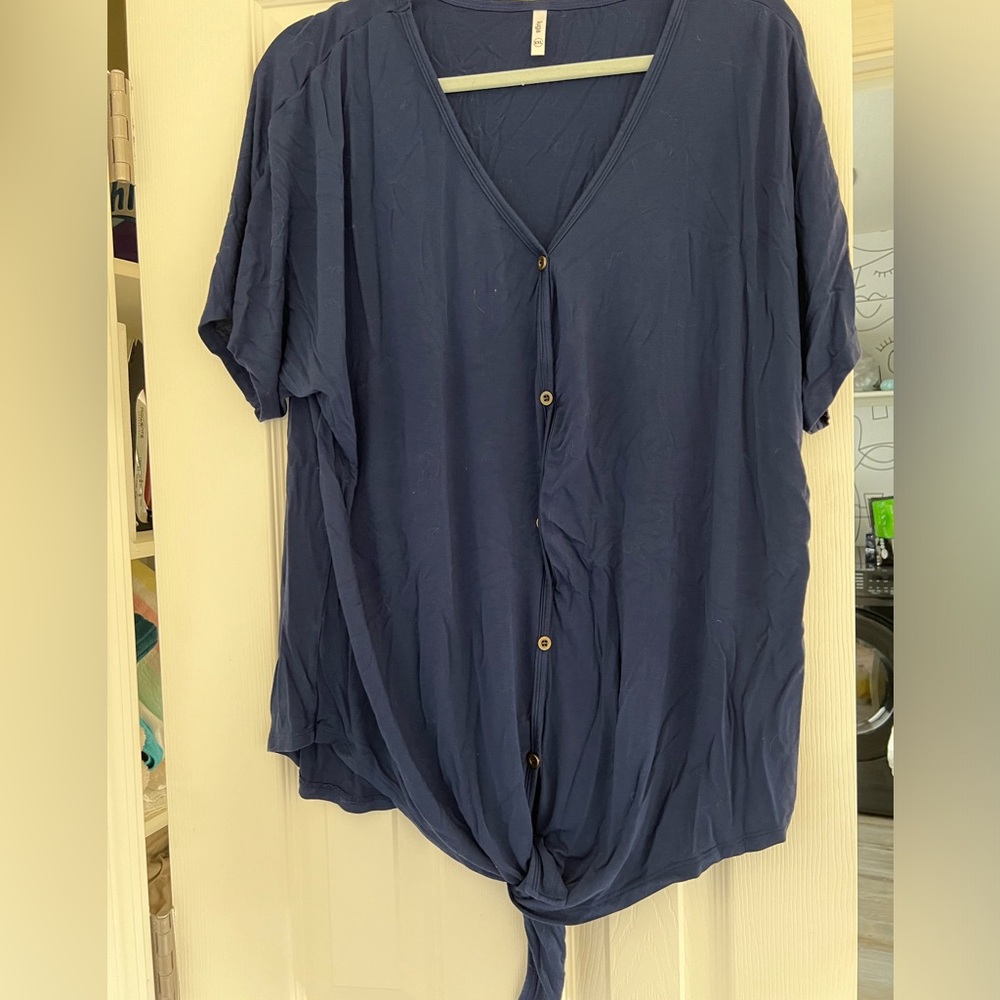 Lightweight Button Down Tee with Tie Waist